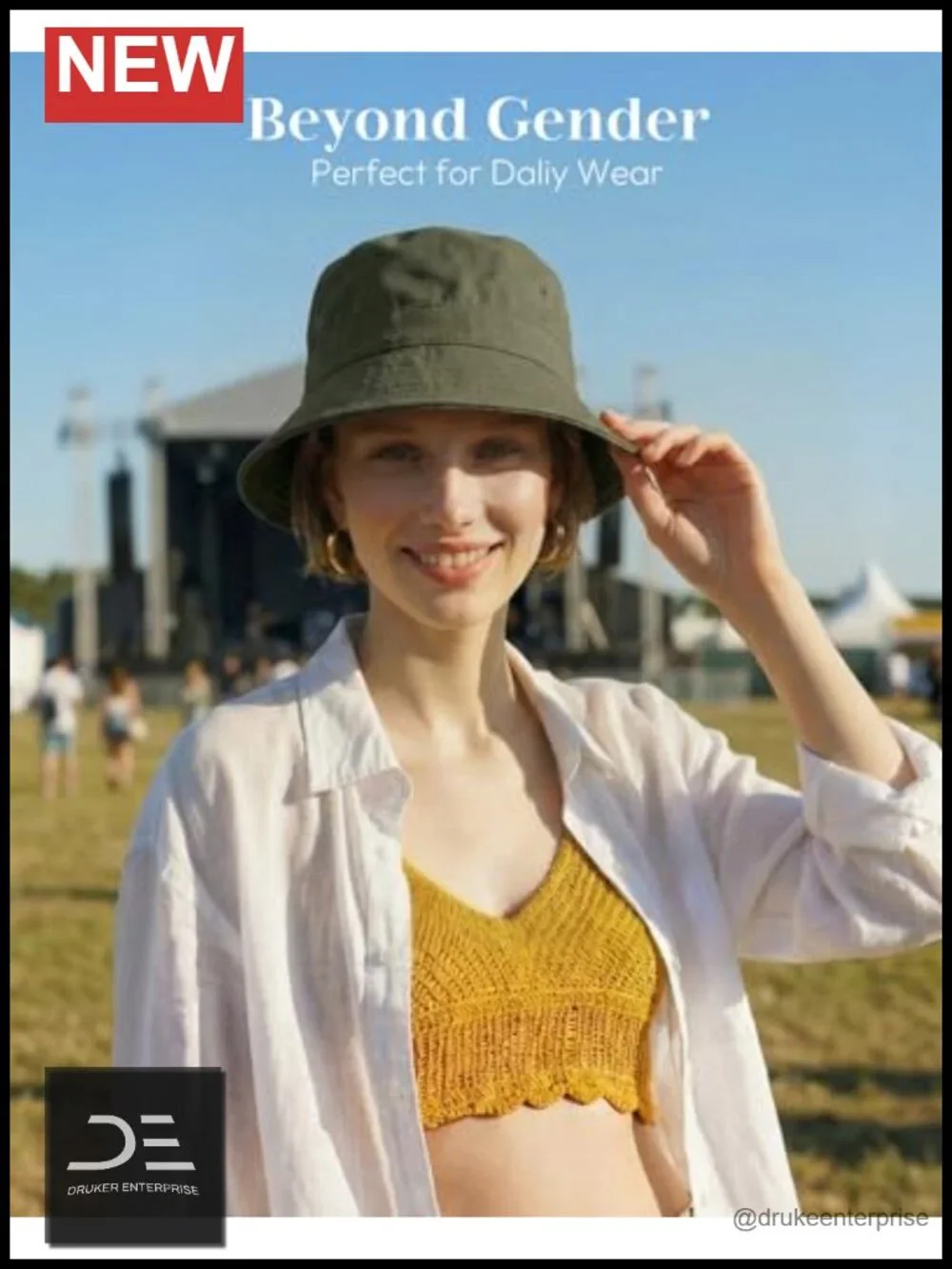 Cotton Bucket Hat with Adjustable Drawstring Packable Sun Hat